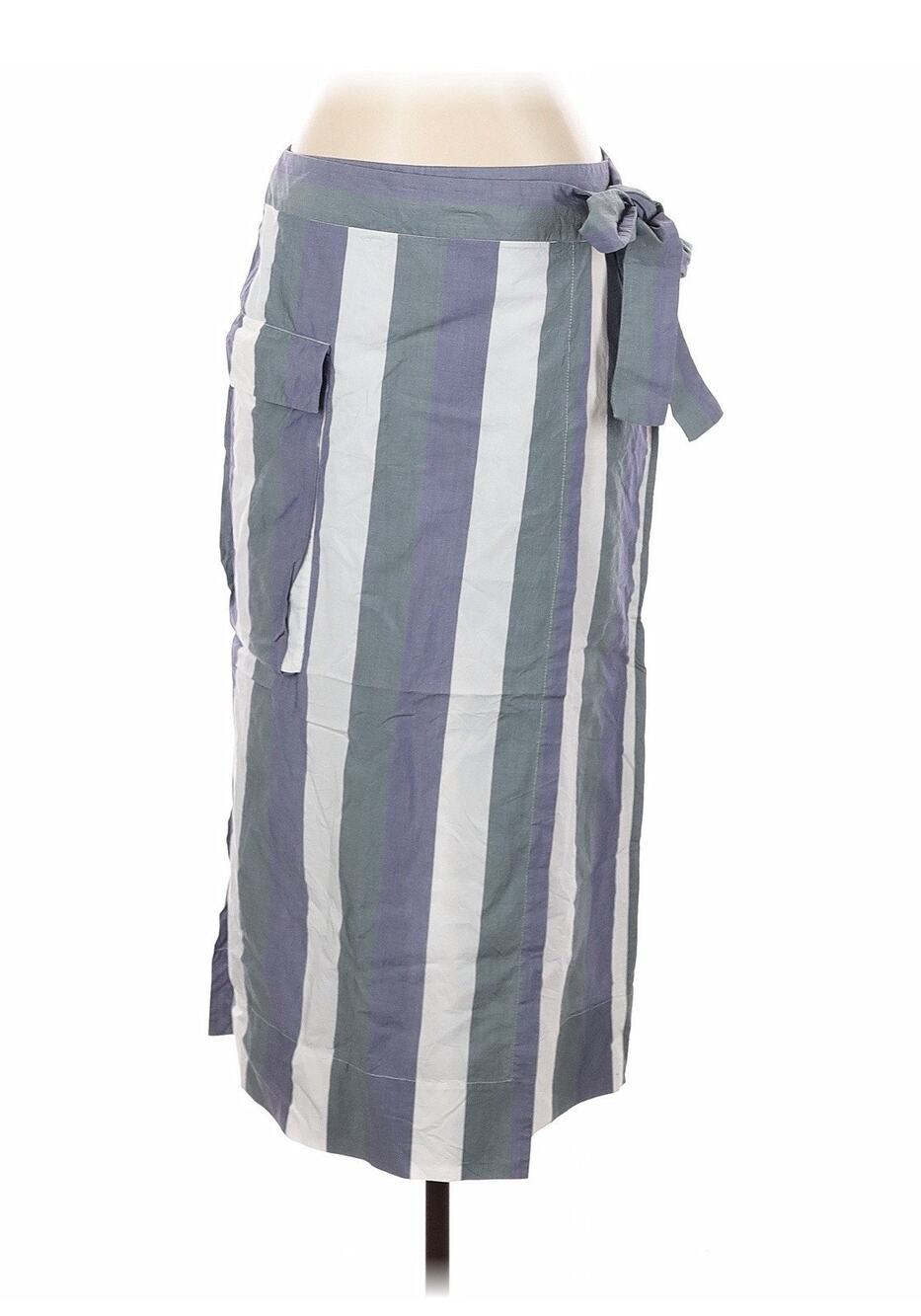A Kind Of Guise Blue Green Striped Wrap Midi Skirt Cotton M